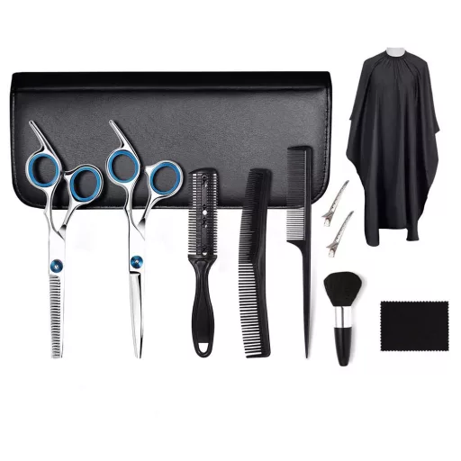 Set di strumenti per parrucchieri professionisti da 11 pezzi con forbici, pettini, clip e borsa