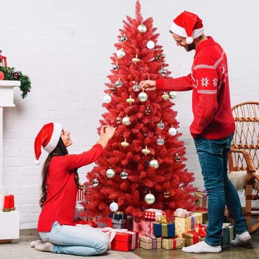 Albero di Natale artificiale rosso 150 cm con 415 rami - Decorazione natalizia unica