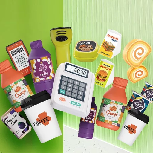 Set da gioco supermercato per bambini da 48 pezzi con cassa e carrello