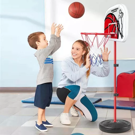 Canestro da basket regolabile con pallone e pompa per bambini