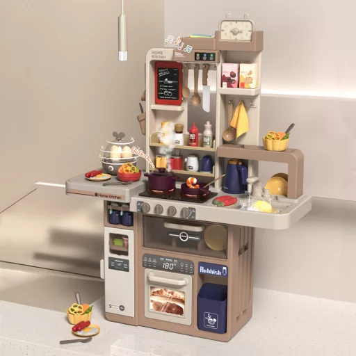 Set da cucina giocattolo marrone da 72 pezzi con accessori da cucina