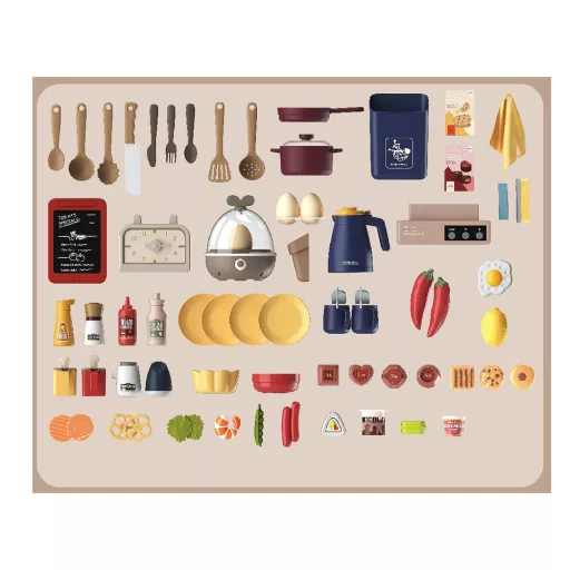 Set da cucina giocattolo marrone da 72 pezzi con accessori da cucina