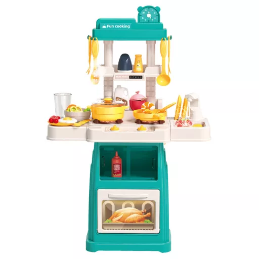 Set da cucina giocattolo azzurro chiaro da 47 pezzi con funzioni interattive e accessori