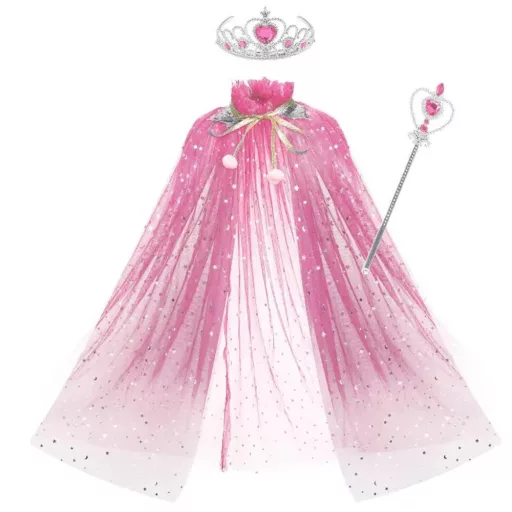 Set di accessori da principessa con tiara, mantello e gioielli scintillanti per bambini