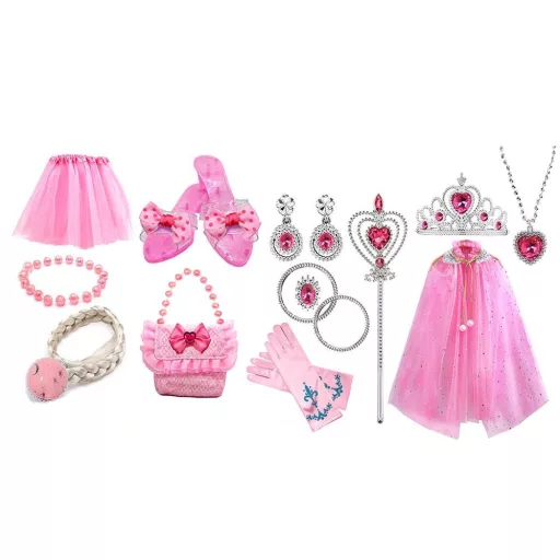 Set di accessori da principessa con tiara, mantello e gioielli scintillanti per bambini