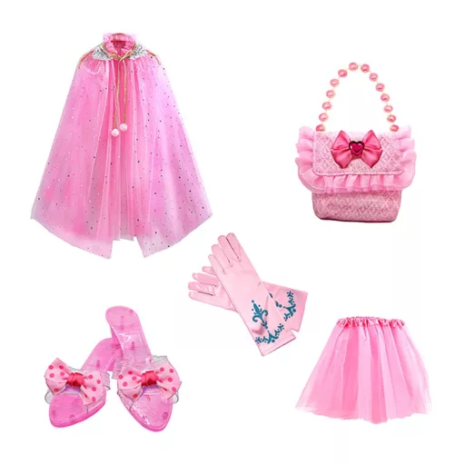 Set di accessori da principessa con tiara, mantello e gioielli scintillanti per bambini