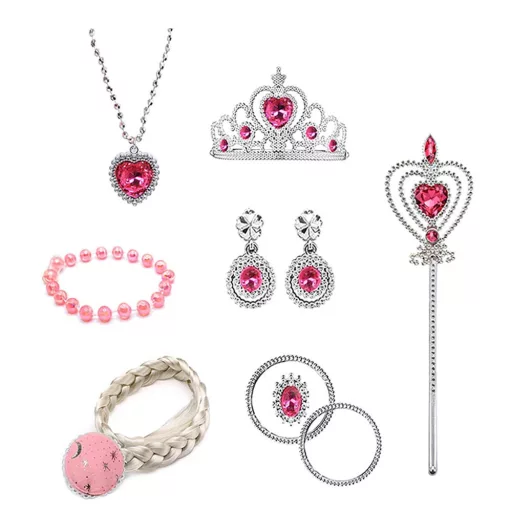 Set di accessori da principessa con tiara, mantello e gioielli scintillanti per bambini