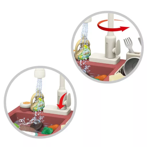 Set da gioco con lavandino rosa da 23 pezzi con accessori realistici e frutta e verdura da tagliare