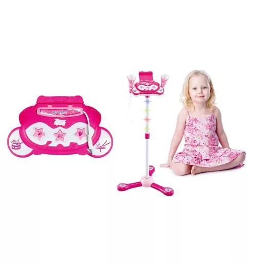 Set di microfoni da palco regolabile per 2 persone con effetti e connessione telefonica per bambini