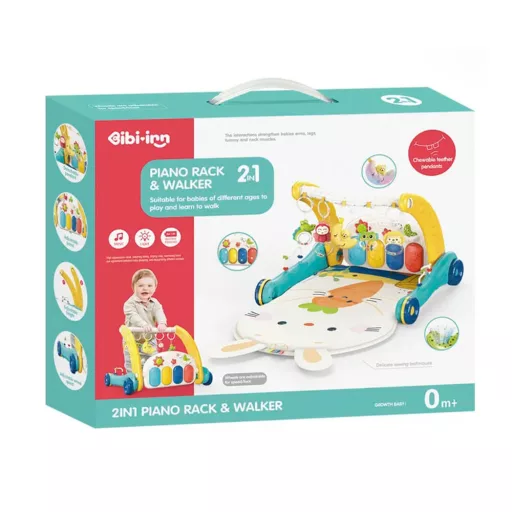 Passeggino 2-in-1 e tappeto da gioco musicale con pianoforte