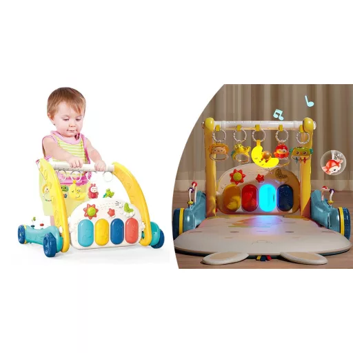 Passeggino 2-in-1 e tappeto da gioco musicale con pianoforte