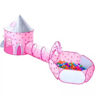  Tenda da gioco 3-in-1 per bambini con tunnel e canestro - Rosa