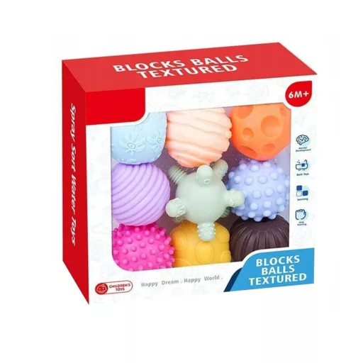 Set di palline per lo sviluppo sensoriale da 9 pezzi per neonati - Senza BPA, varie texture e colori