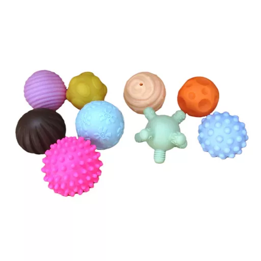 Set di palline per lo sviluppo sensoriale da 9 pezzi per neonati - Senza BPA, varie texture e colori