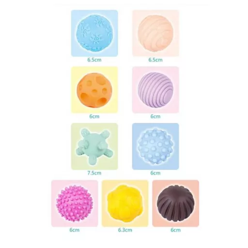Set di palline per lo sviluppo sensoriale da 9 pezzi per neonati - Senza BPA, varie texture e colori