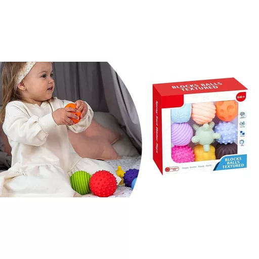 Set di palline per lo sviluppo sensoriale da 9 pezzi per neonati - Senza BPA, varie texture e colori