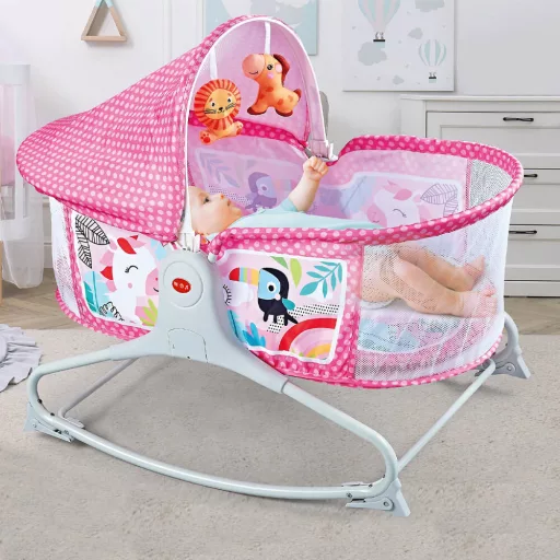 Culla musicale vibrante per bambini con design colorato - Rosa