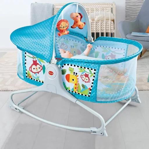 Culla musicale vibrante per bambini con tappeto da gioco - Blu, multifunzionale, materiale morbido