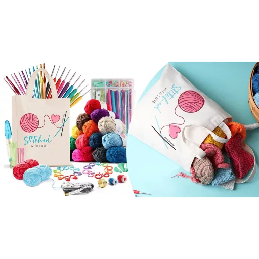 Kit Completo per Uncinetto con Filati Colorati e Accessori in Borsa Elegante