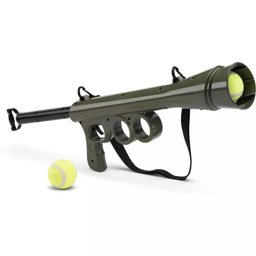 Lanciaball per Cani con Raccoglitore di Palline Integrato, Cinghia Regolabile e Portata di 20m