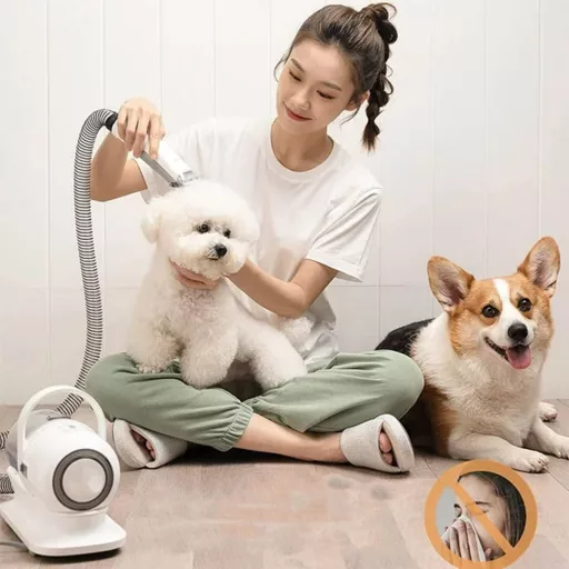Kit di toelettatura per animali domestici con sistema di aspirazione e 6 accessori