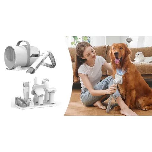 Kit di toelettatura per animali domestici con sistema di aspirazione e 6 accessori