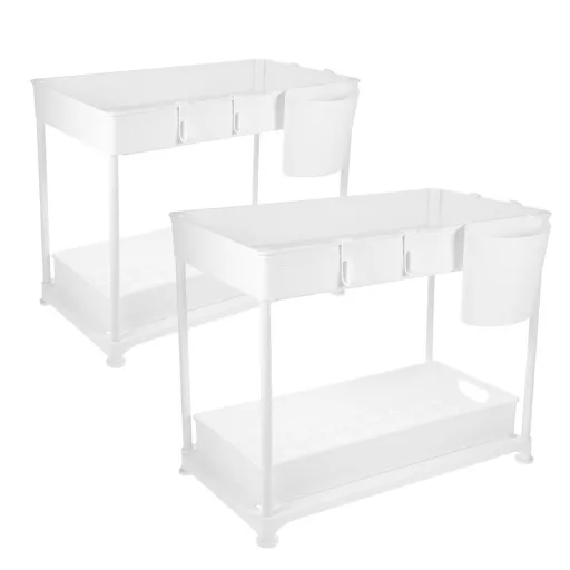 Organizer a 2 livelli per sotto il lavello con cassetto estraibile - Bianco (Set di 2)