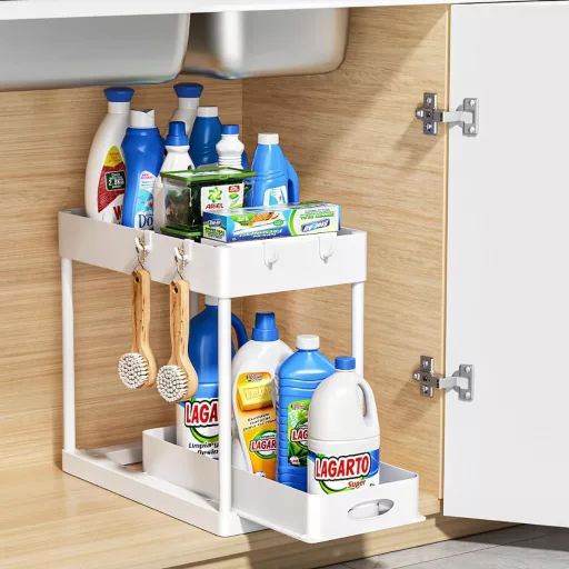 Organizer a 2 livelli per sotto il lavello con cassetto estraibile - Bianco (Set di 2)