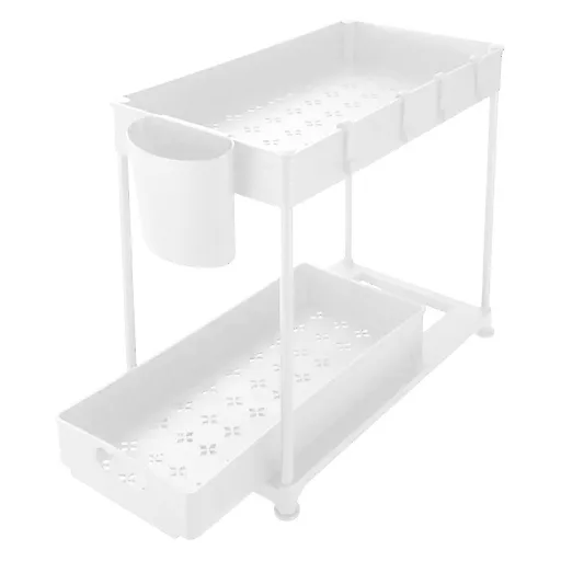 Organizer a 2 livelli per sotto il lavello con cassetto estraibile - Bianco (Set di 2)