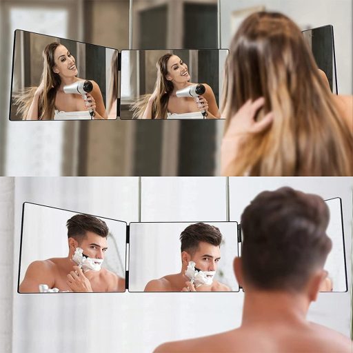 Specchio a 3 pannelli con sospensione telescopica regolabile - Perfetto per trucco e acconciature