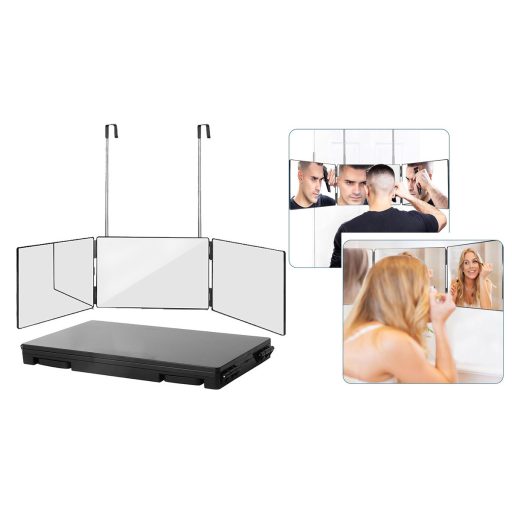 Specchio a 3 pannelli con sospensione telescopica regolabile - Perfetto per trucco e acconciature