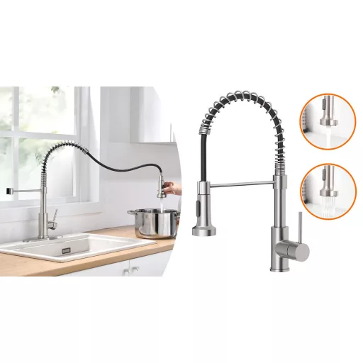 Rubinetto da cucina estraibile con tubo flessibile e testa di spruzzo staccabile