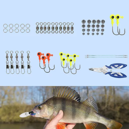 Set di esche e ami da pesca da 72 pezzi con ami a cambio rapido e scatola di stoccaggio
