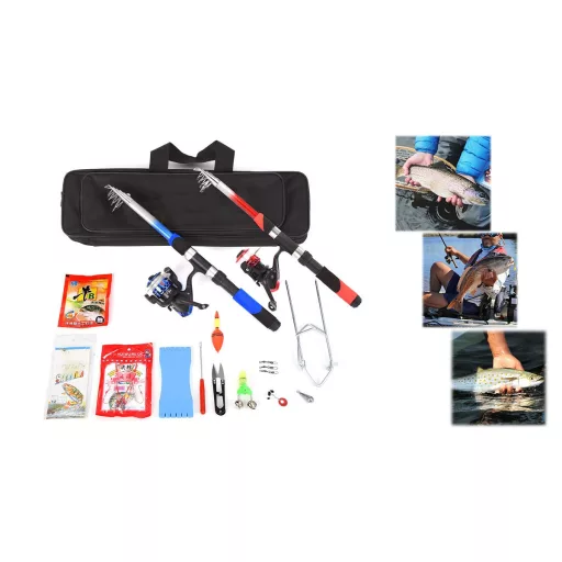 Set di pesca completo per principianti con 2 canne telescopiche e accessori