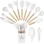 Set di utensili da cucina in silicone resistente al calore da 14 pezzi con supporto - Bianco