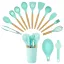 Set di utensili da cucina in silicone resistente al calore da 14 pezzi con supporto - Turchese