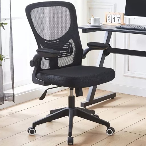 Sedia da ufficio ergonomica con braccioli regolabili e supporto lombare, nera