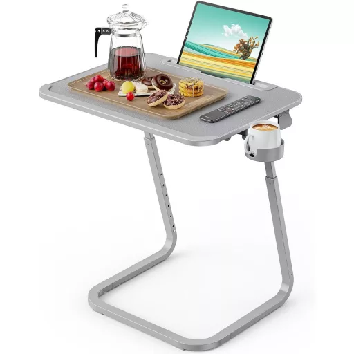 Tavolo da colazione regolabile in altezza con supporto per tablet - Grigio
