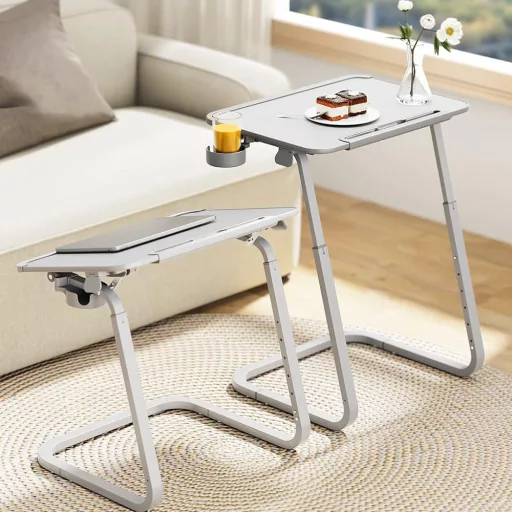 Tavolo da colazione regolabile in altezza con supporto per tablet - Grigio