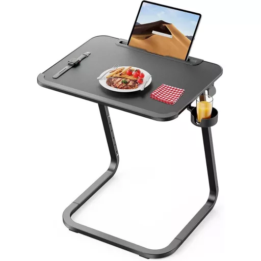 Tavolo da colazione regolabile in altezza con supporto per tablet, nero