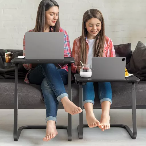 Tavolo da colazione regolabile in altezza con supporto per tablet, nero