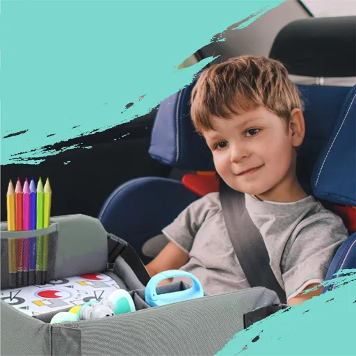 Tavolo da viaggio portatile per bambini con tasche di stoccaggio e portabicchieri - Grigio