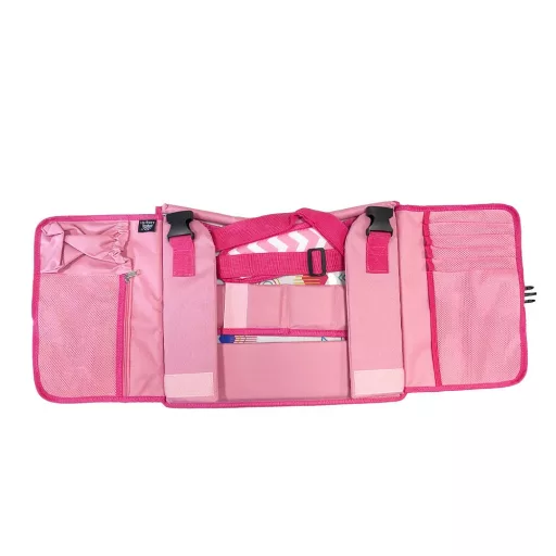 Tavolo da auto portatile per bambini con tasche di stoccaggio e portabicchieri - Impermeabile, Rosa