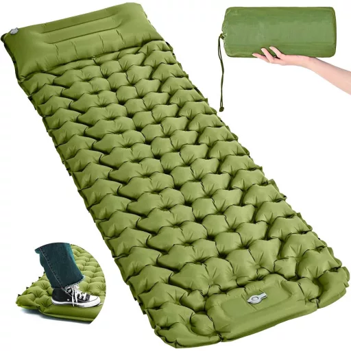 Materasso da campeggio gonfiabile con cuscino - Misura singola, impermeabile, portatile