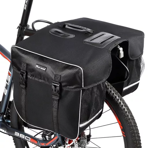 Borsa da bicicletta impermeabile con design a doppio lato e 2 scomparti, capacità 30L