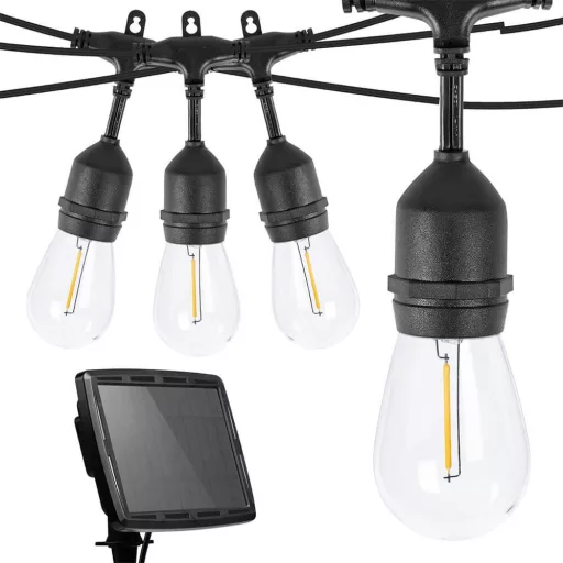 Luci a stringa solari LED da 15 m con telecomando, impermeabili, 15 lampadine