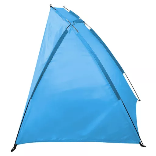 Tenda da spiaggia blu a metà 220x110x110 cm con tasche di stoccaggio, facile da montare