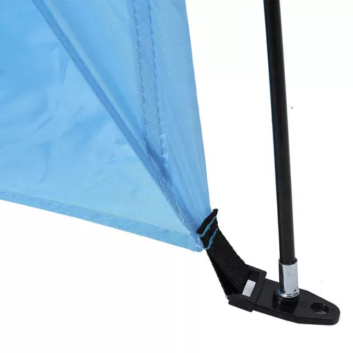 Tenda da spiaggia blu a metà 220x110x110 cm con tasche di stoccaggio, facile da montare