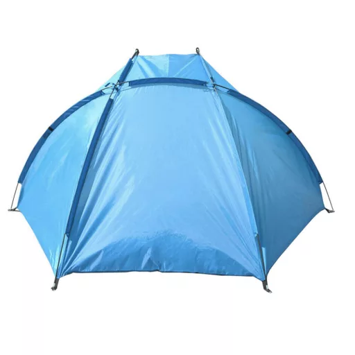 Tenda da spiaggia blu a metà 220x110x110 cm con tasche di stoccaggio, facile da montare