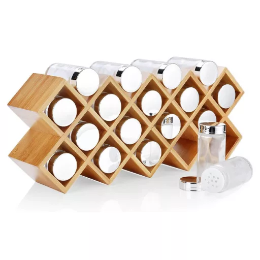 Raccoglitore di spezie in bambù da 18 pezzi con barattoli shaker e accessori